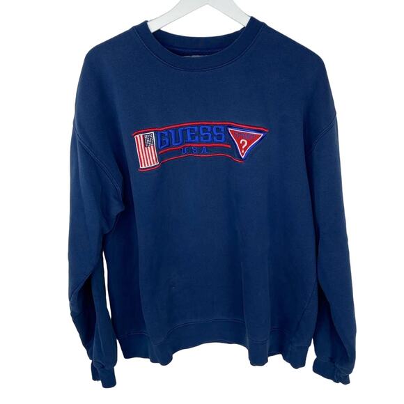 VINTAGE GUESS Crewneck - USA Embroidered Logo - 90s Retro Sport - Size L - Picture 1 of 5